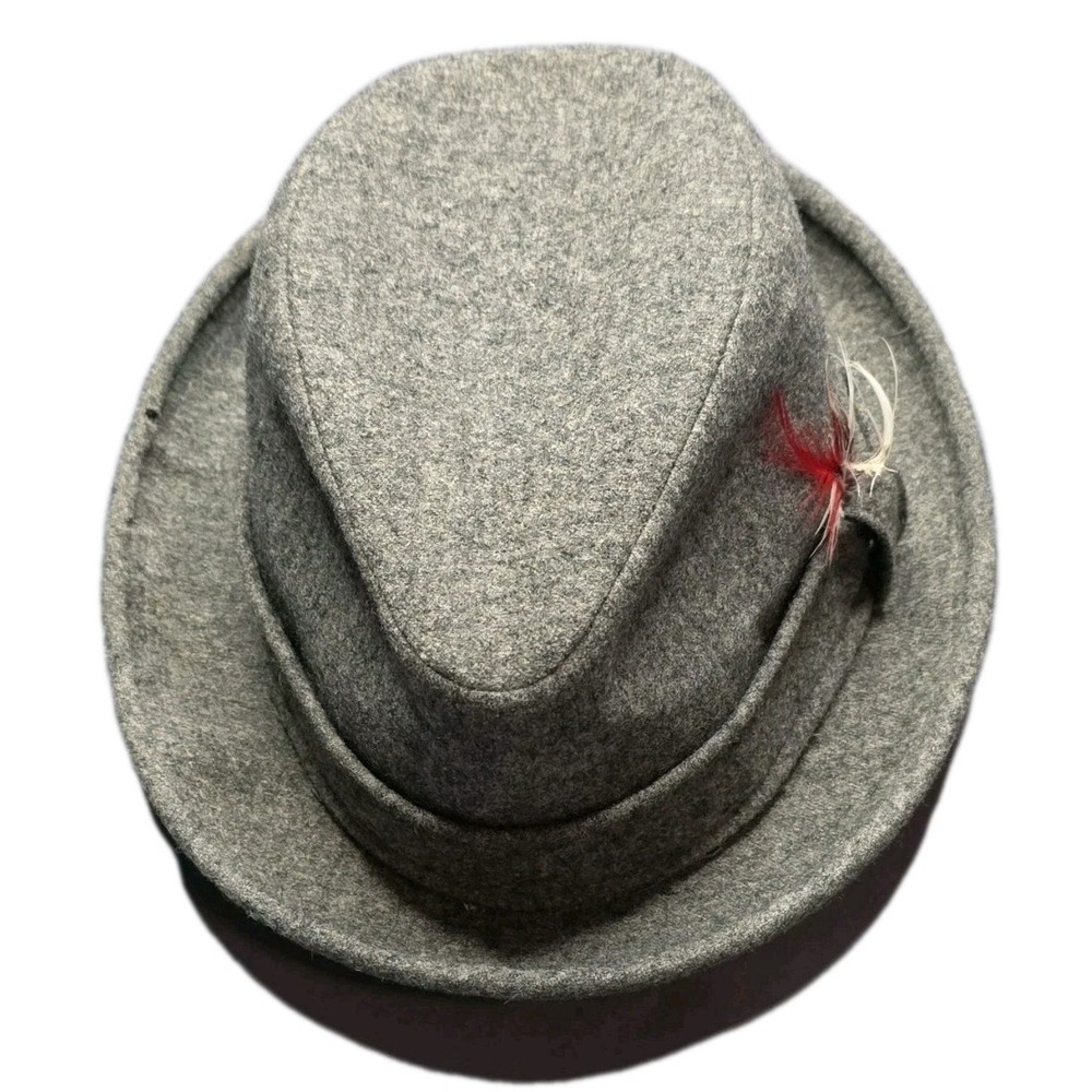 Pendleton Men's Gray Fedora Hat Size 7 Feather Accent Solid Casual Fall Winter